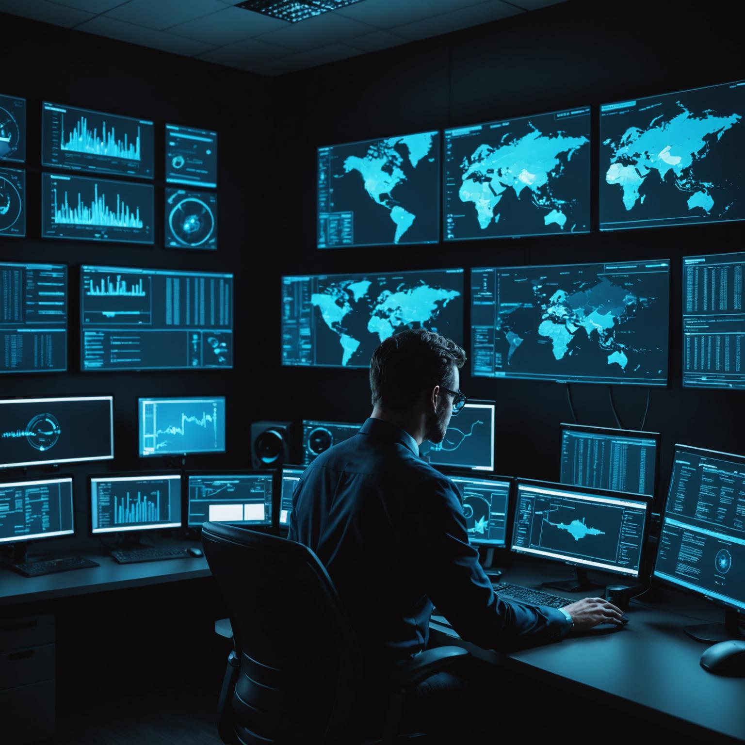 Cybersecurity professional monitoring threat dashboard