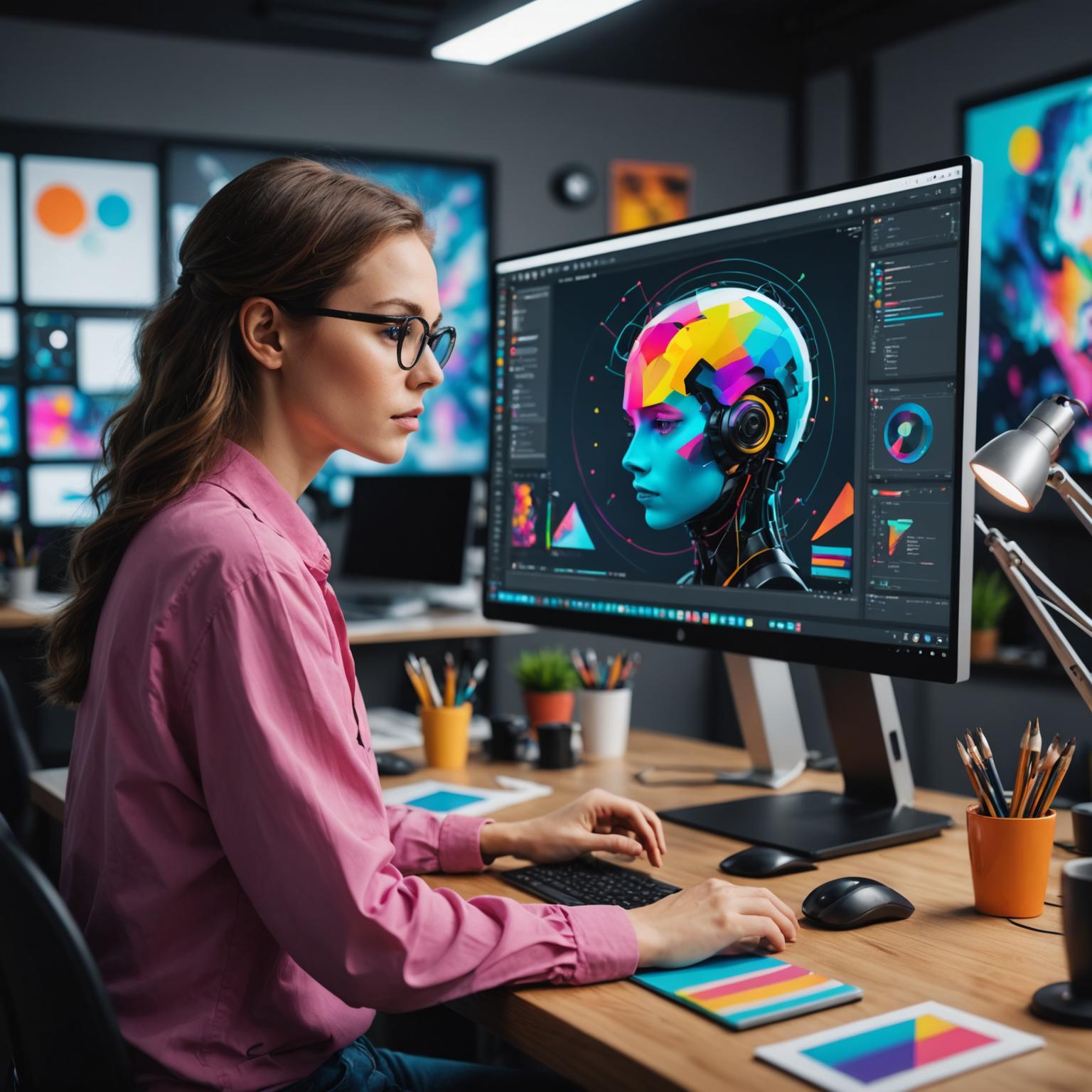 Graphic designer working with AI tools