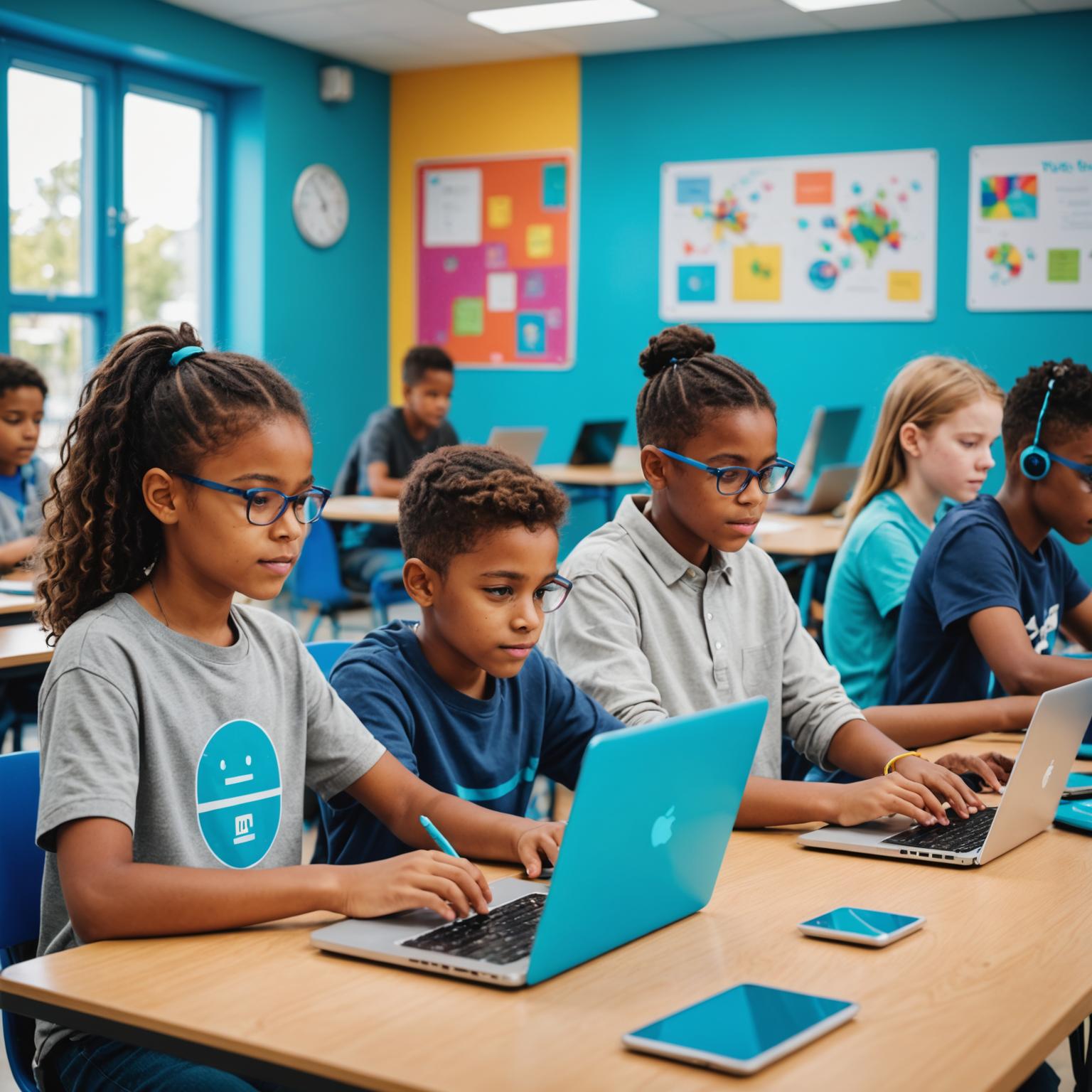 Young students learning coding together