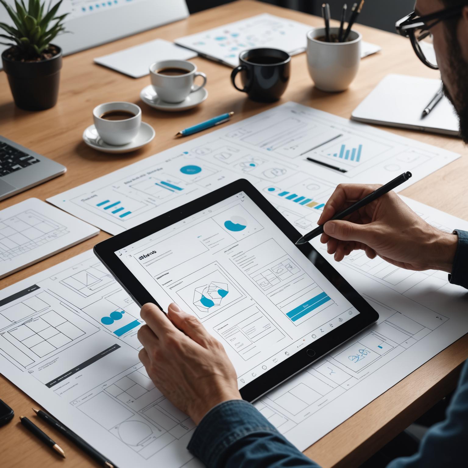 UI wireframe prototyping on tablet