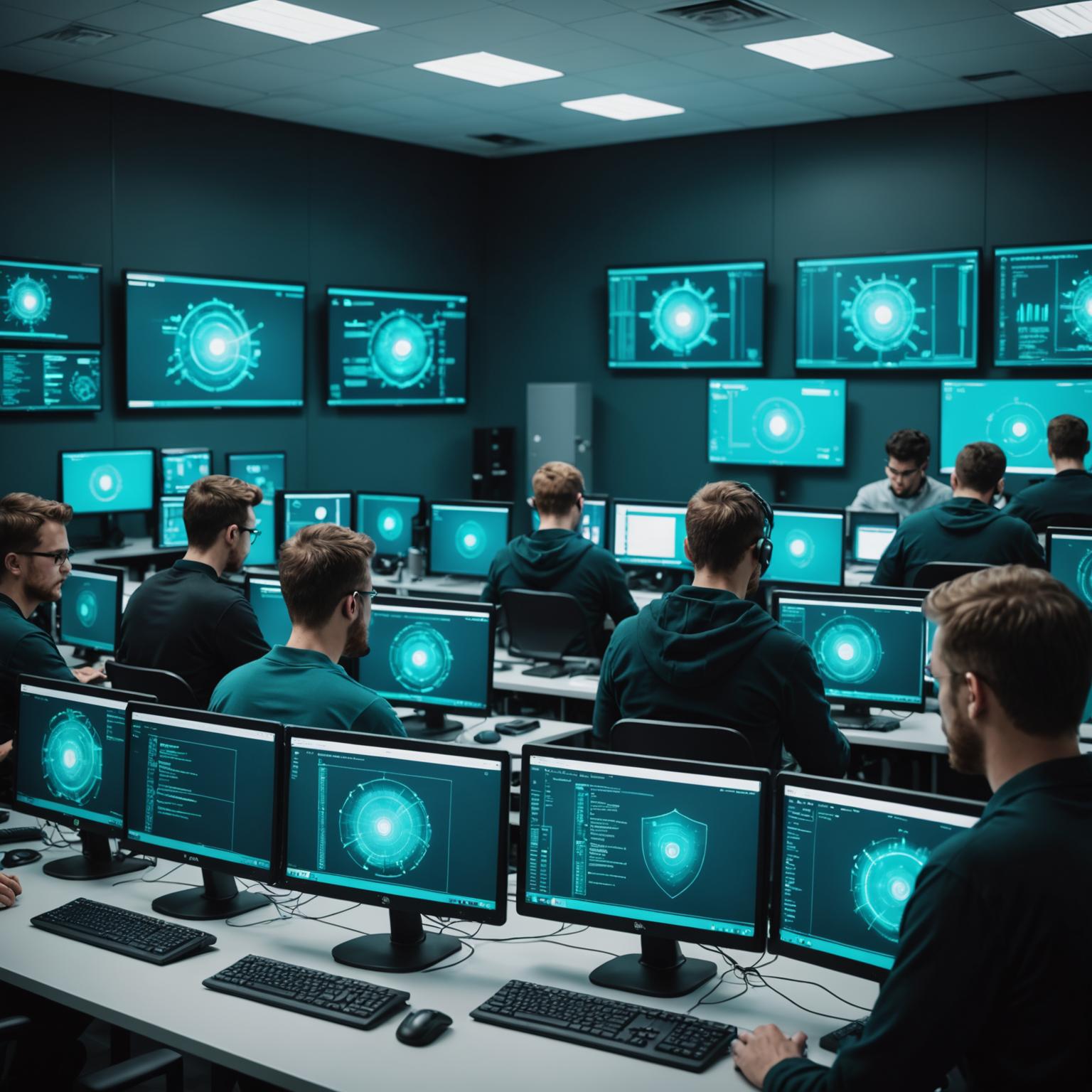 Student practising network security techniques in the Sprytani Academy lab