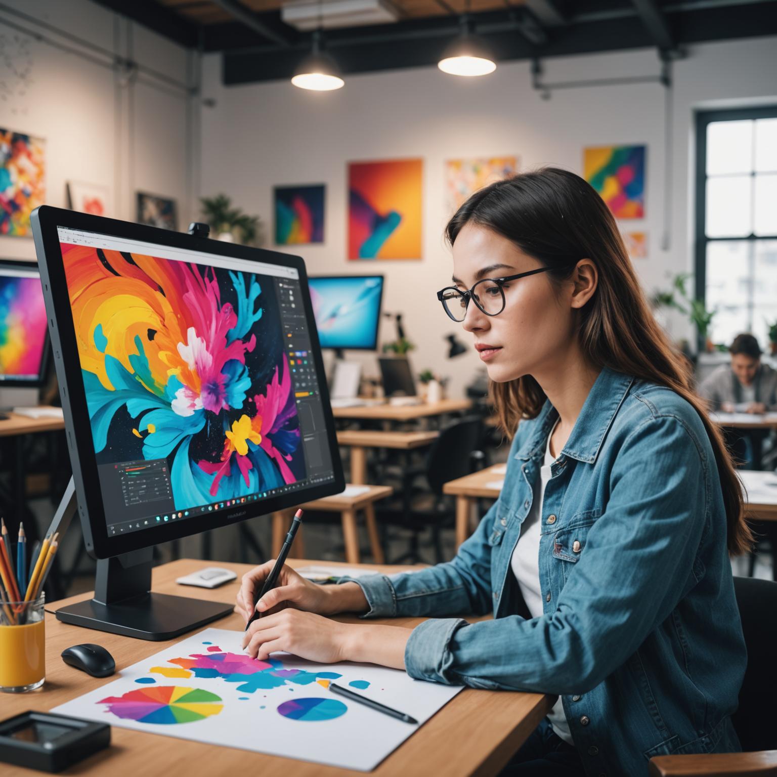 Graphic design student working with AI tools and Adobe Creative Suite at Sprytani Academy